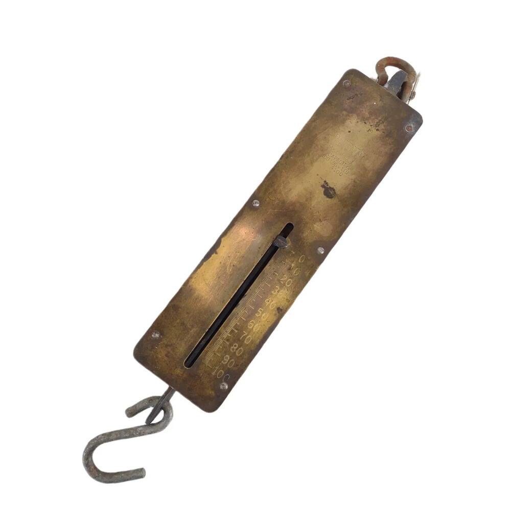 Vintage Detecto Scales No. 4100 1-100lbs Brass Hanging Spring Balance Scale NY